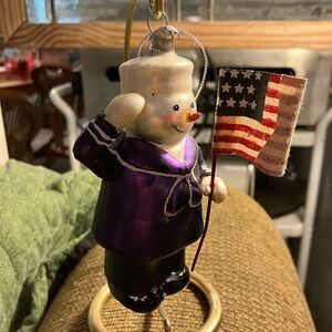 Purple Sailor Snowman Glass Ornament Used